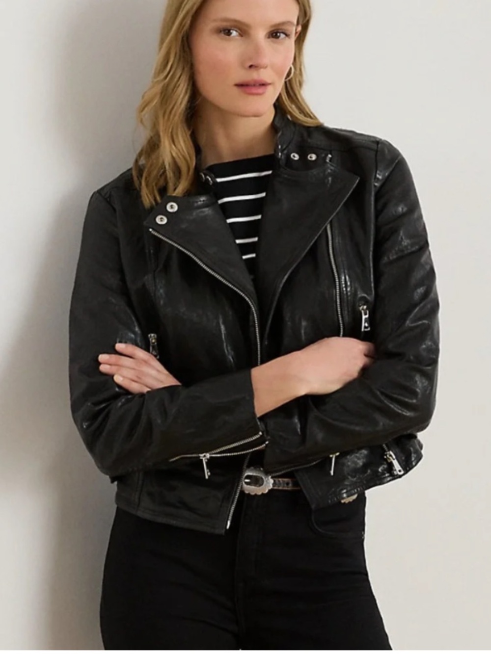 NWOT Lauren Ralph Lauren Lamsbskin Leather Jacket Women’s Size 12